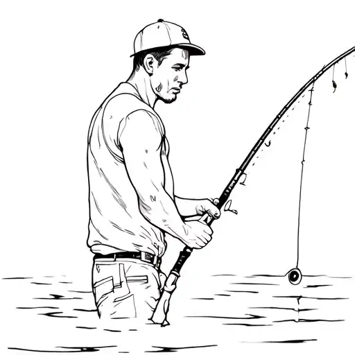 An Outline Of A Man Fishing Filled In Black
