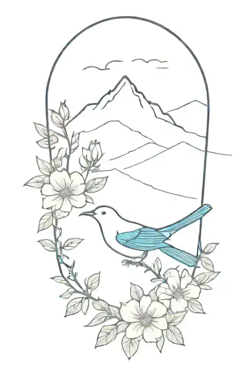 Simple Mountain Blue Bird With The Rocky Mountains In The Back And Wild Prairie Roses Around