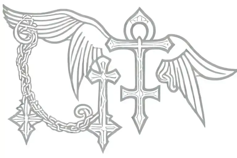 Ankh Cross With Wings Spread Wide Open