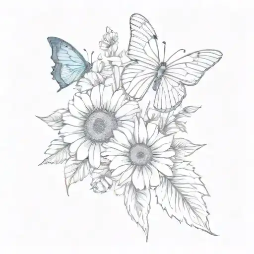 Blue Butterfly Sunflower Rose Daisy Flowers