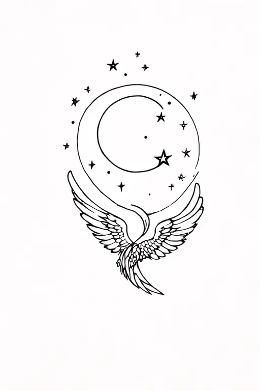Wings With Small Stars In A Line And A Moon