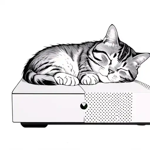 Grey Tabby Cat Sleeping On An Xbox Series S
