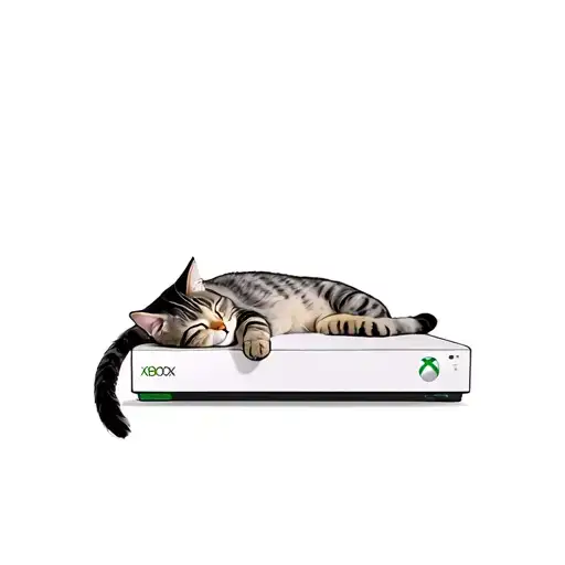 Grey Tabby Cat Sleeping On An Xbox Series S With Pops Of Colour
