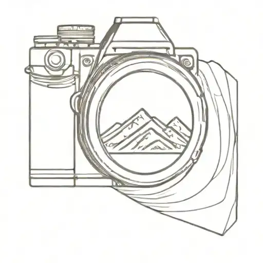 A Minimalist Tattoo Of A Camera Lens With A Mountain Range Reflection In It
