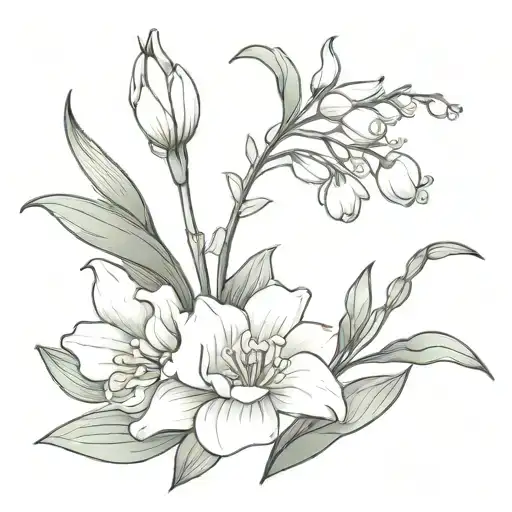 Sprig Of Lily Of The Valley Orchid And Peony