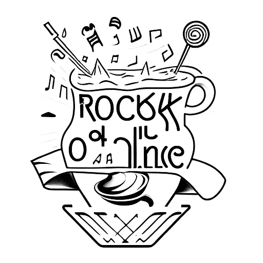 A Rock And Pop Music-inspired Tattoo Featuring A Coffee Cup