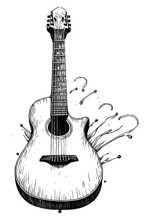 Acoustic Guitar Sketch Style Tattoo Design Featuring Just The Strings And Fretboard And Soundhole