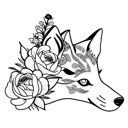 A Tattoo Of A Fox Surrounded By Blooming Roses And Tulips