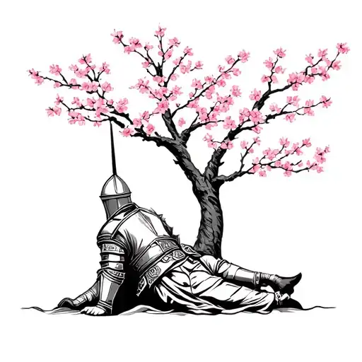 Knight Laying Beside A Cherry Blossom Tree
