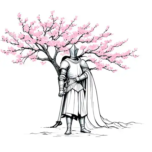 Knight Leaned Up Against A Cherry Blossom Tree