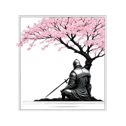 Knight Sitting At The Base Of A Cherry Blossom Tree