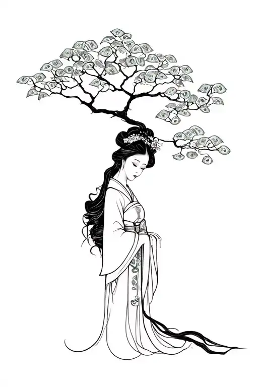 Geisha With Money Tree Growing