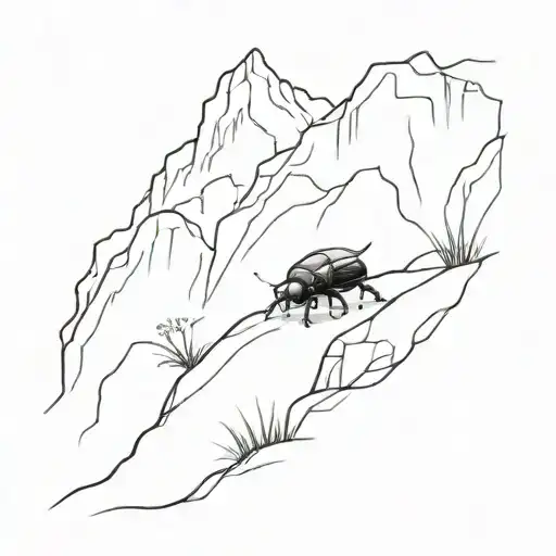 A Minimalist Design Of A Beetle Climbing A Rugged Mountain Trail