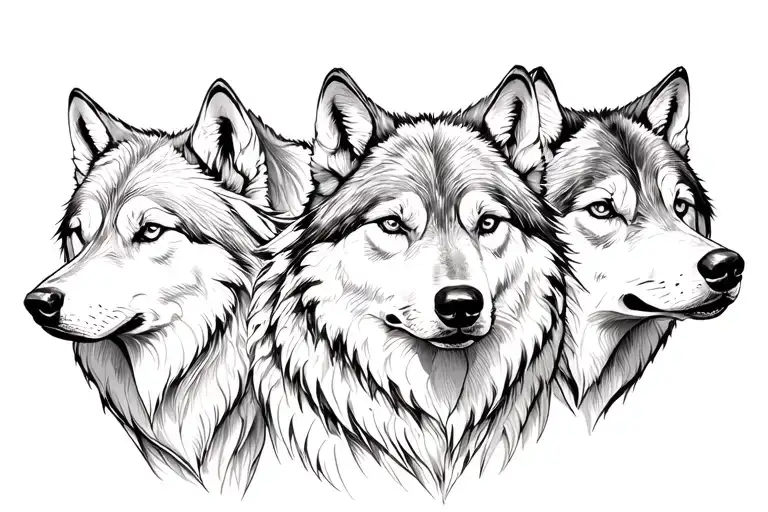 Five Wolves Staring