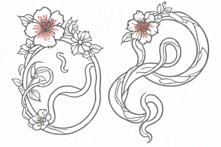 Red Circle Japan Flowers And Snakes