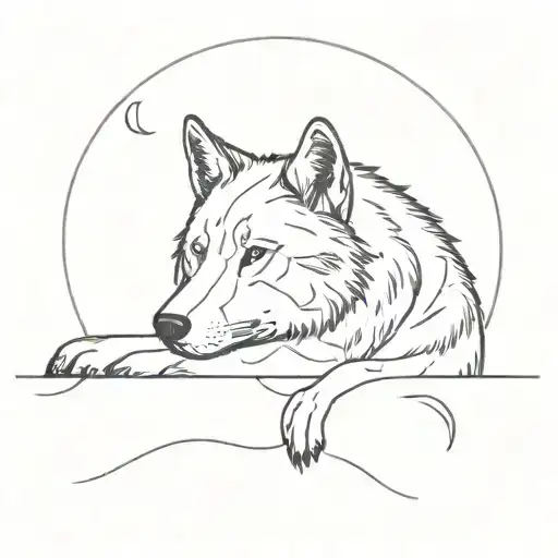 Wolf Sitting Down And Looking Up At The Moon