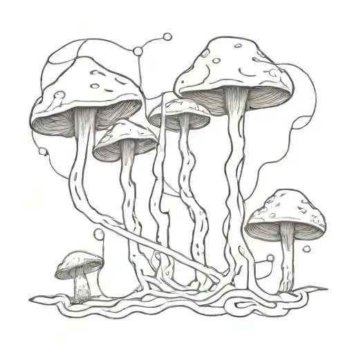 Abstract Mycelium Network Intertwined With Mushrooms