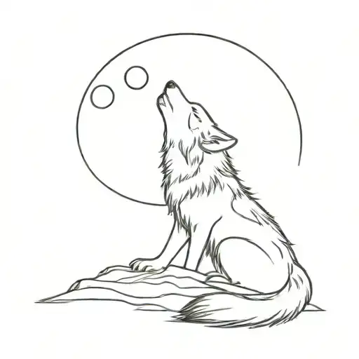 Wolf Sitting Down And Looking Up At The Moon Above