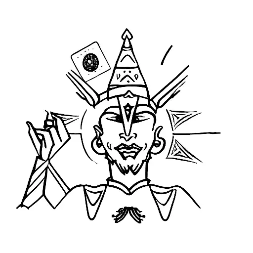 An Aquarel Depiction Of A Jester Holding A Tarot Card With The Fool Symbol