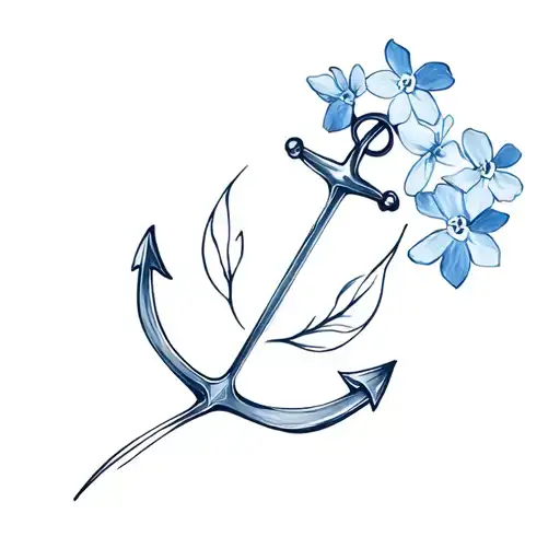 Anchor And Simple Forget Me Not Flower With One Leaf