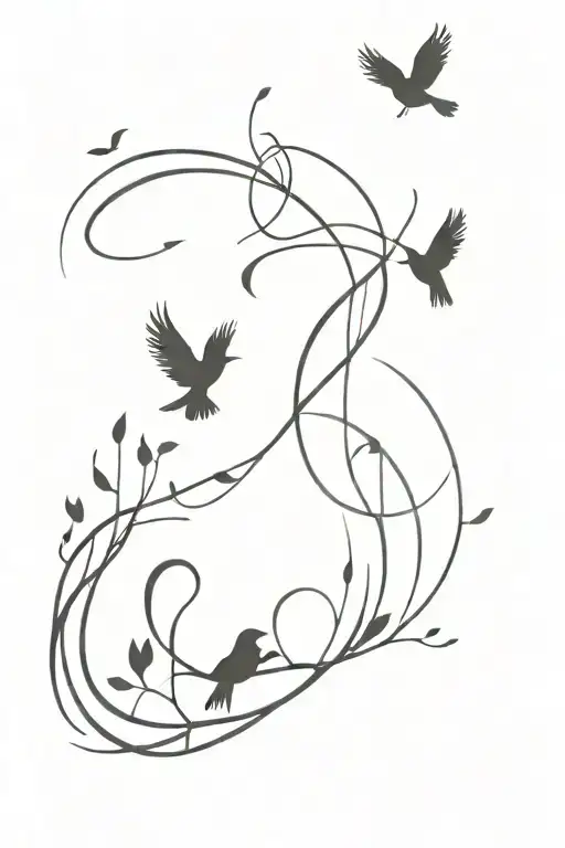 Treble Clef Forest Birds Flying
