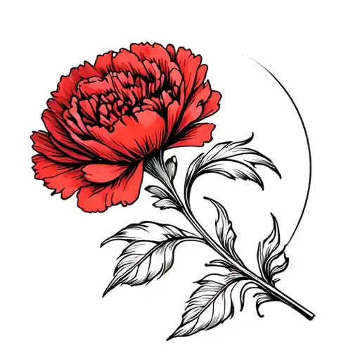 A Feather Bending Round The Stem Of A Red Carnation Flower
