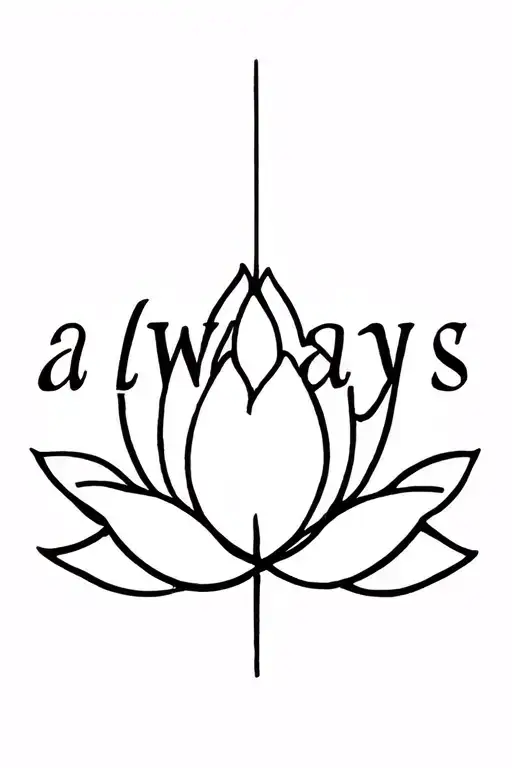 The Word Always Positioned Sideways With Lotus Flower At The End