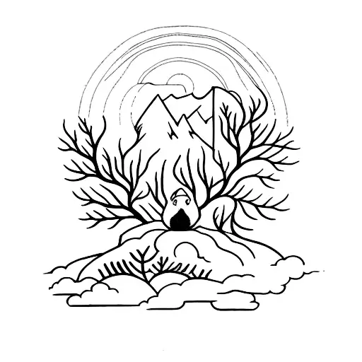 A Traditional Tattoo Featuring A Serene Forest Landscape With Hidden Rodent And Lagomorph Motifs