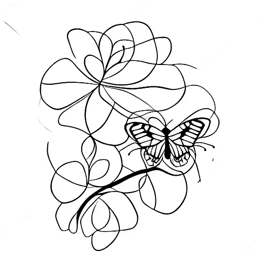 A Minimalist Design Of A Butterfly Resting On A Blooming Plant
