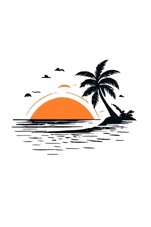 Beach With A Silhouette And Sunset