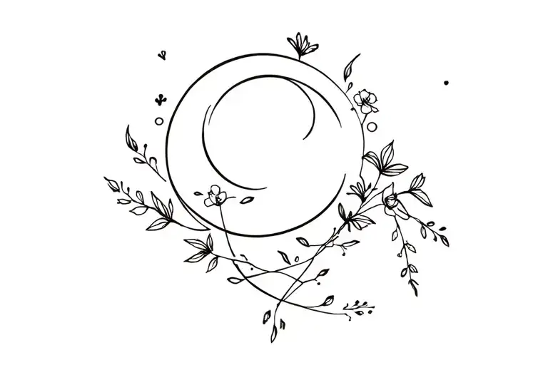 Fine Line Tattoo With Moon And Wildflower Vine