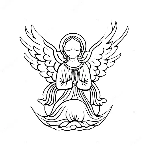 An Angel Praying While Sitting On A Moon