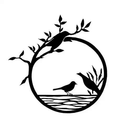 Olive Tree Bird And Sun Setting