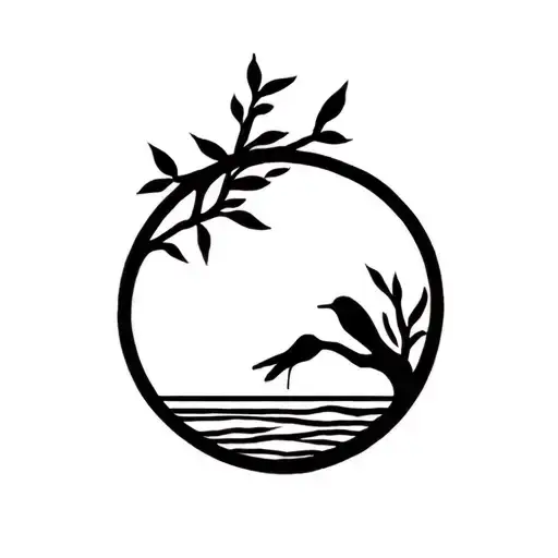 Olive Tree Bird And Sun Setting