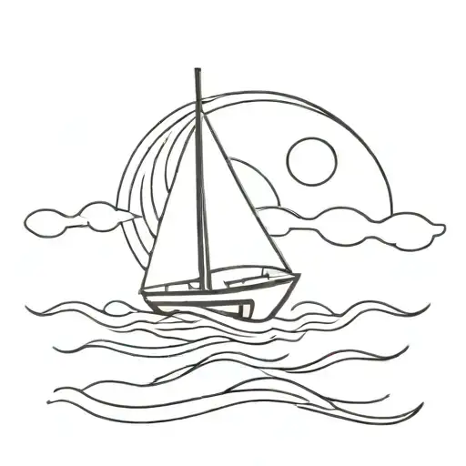 Boat In Water With Small Waves And Sunset Background