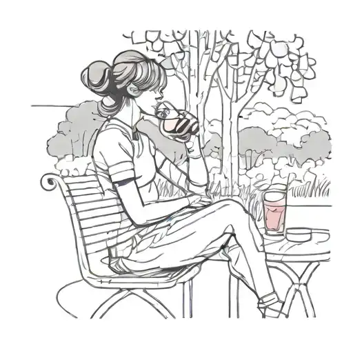 A Simple Line Illustration Of A Person Drinking Sangria In A Park
