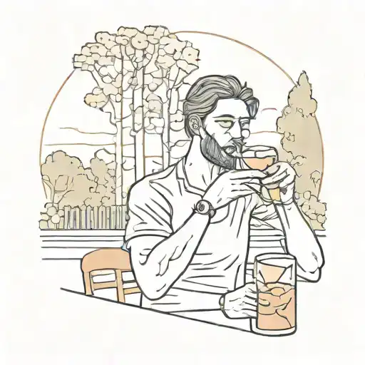 A Very Simple Line Illustration Of A Close Up Person Drinking Sangria In A Park