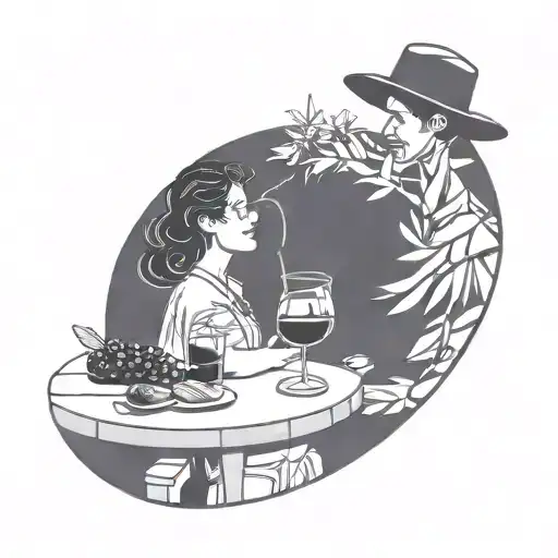 A Very Simple Line Illustration Of A Close Up Person Drinking Sangria In A Park