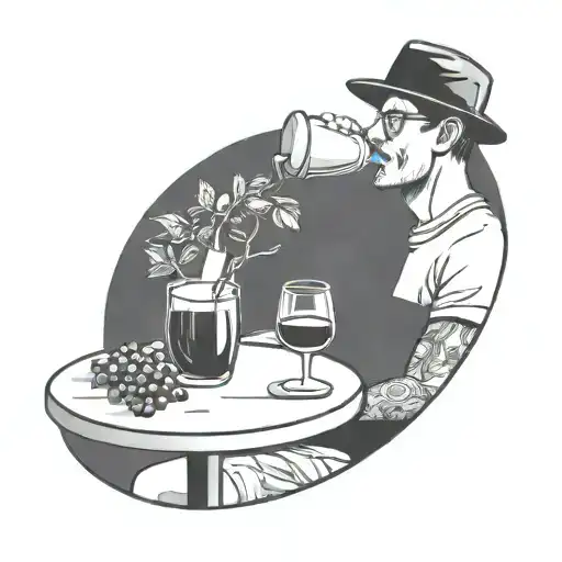 A Very Simple Line Illustration Of A Close Up Person Drinking Sangria In A Park