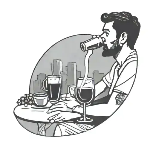 A Very Simple Line Illustration Of A Close Up Person Drinking Sangria In A Park