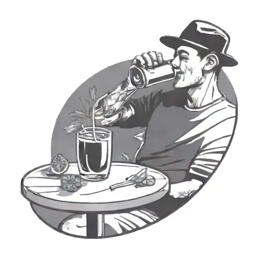 A Very Simple Line Illustration Of A Close Up Person Drinking Sangria In A Park