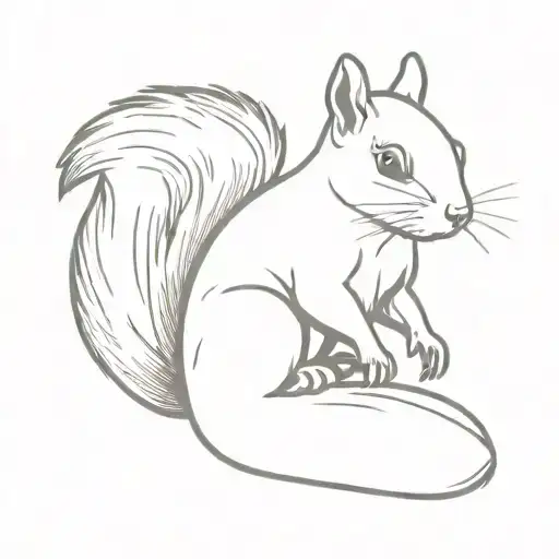 Fine Line Squirrel Holding A Walnut