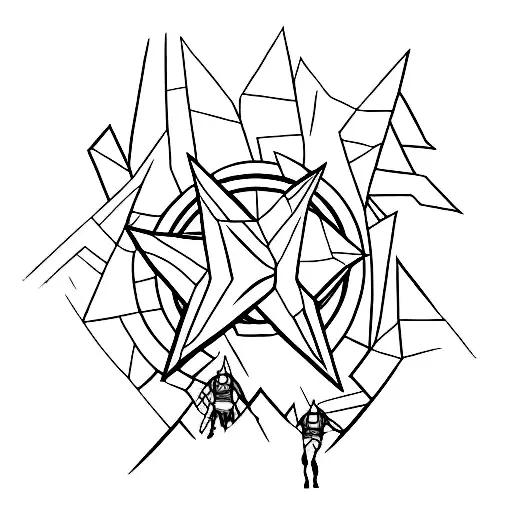 A Minimalist Tattoo Of Marvel Superheroes Hiking Through A Forest