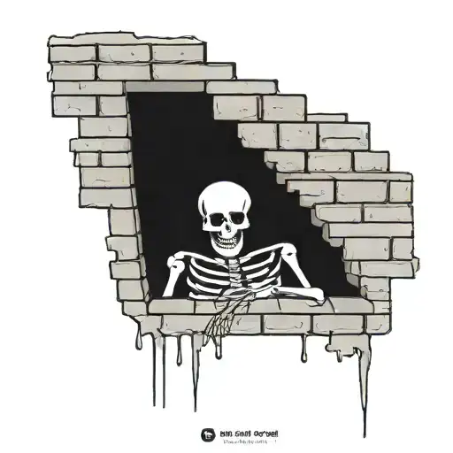 A Skeleton Hiding And Stuck In A Brick Wall