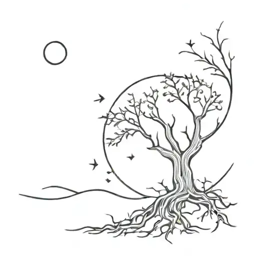 Moon Consisting Of Many Thorny Roots Growing Down