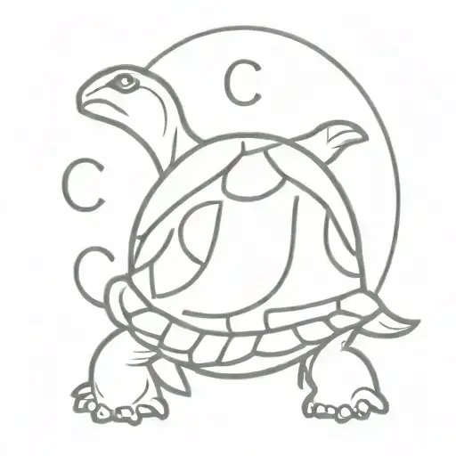 Turtle With The Letters C And J Written In Calligraphy