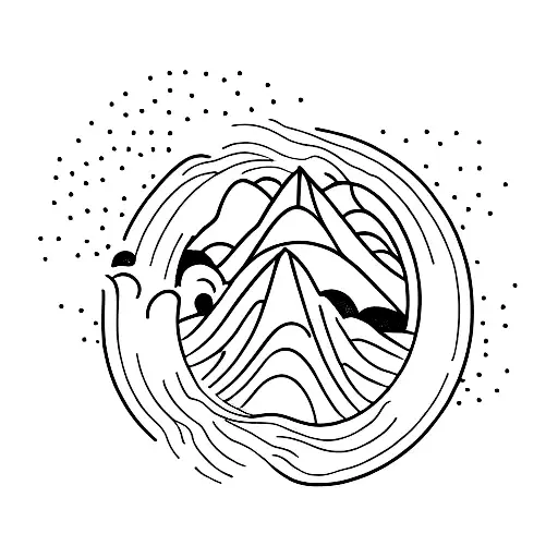 A Tattoo Of A Mountain Range With Waves Crashing At Its Base
