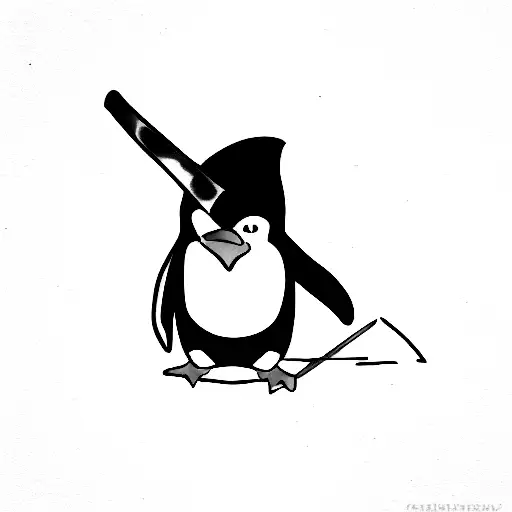 Penguin Doodle With Katana And Strawhat