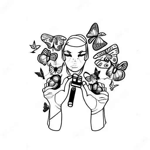 Female Hand Holding A Gun That Shoots Butterflies