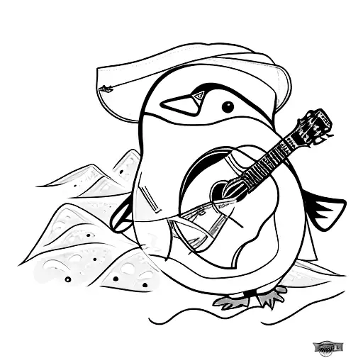 A Minimalist Tattoo Of A Penguin Playing A Guitar